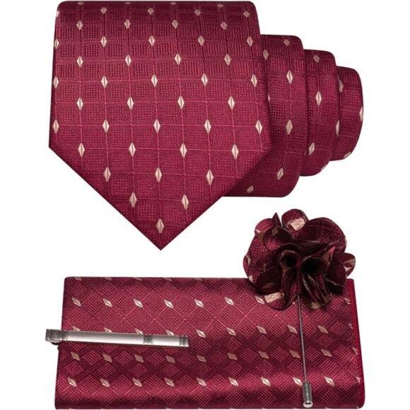 Plaid Checkered Ties for Men Burgundy3 - Picture 1 of 4